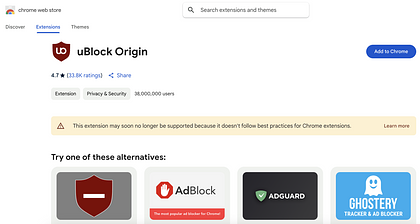 Google usunął rozszerzenie uBlock Origin z Chrome Web Store