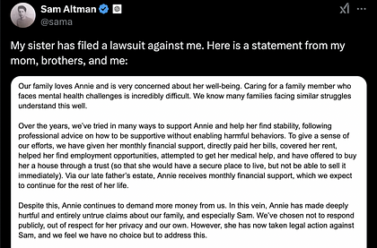 Sam Altman odpowiedział na pozew z zarzutami o przemoc seksualną wobec swojej siostry